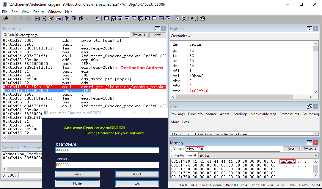 break right after first call to `GetDlgItemTextA`